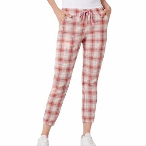 VIP Pink Plaid Denim Joggers Size 1/2 | Elastic Waist Drawstring Pants